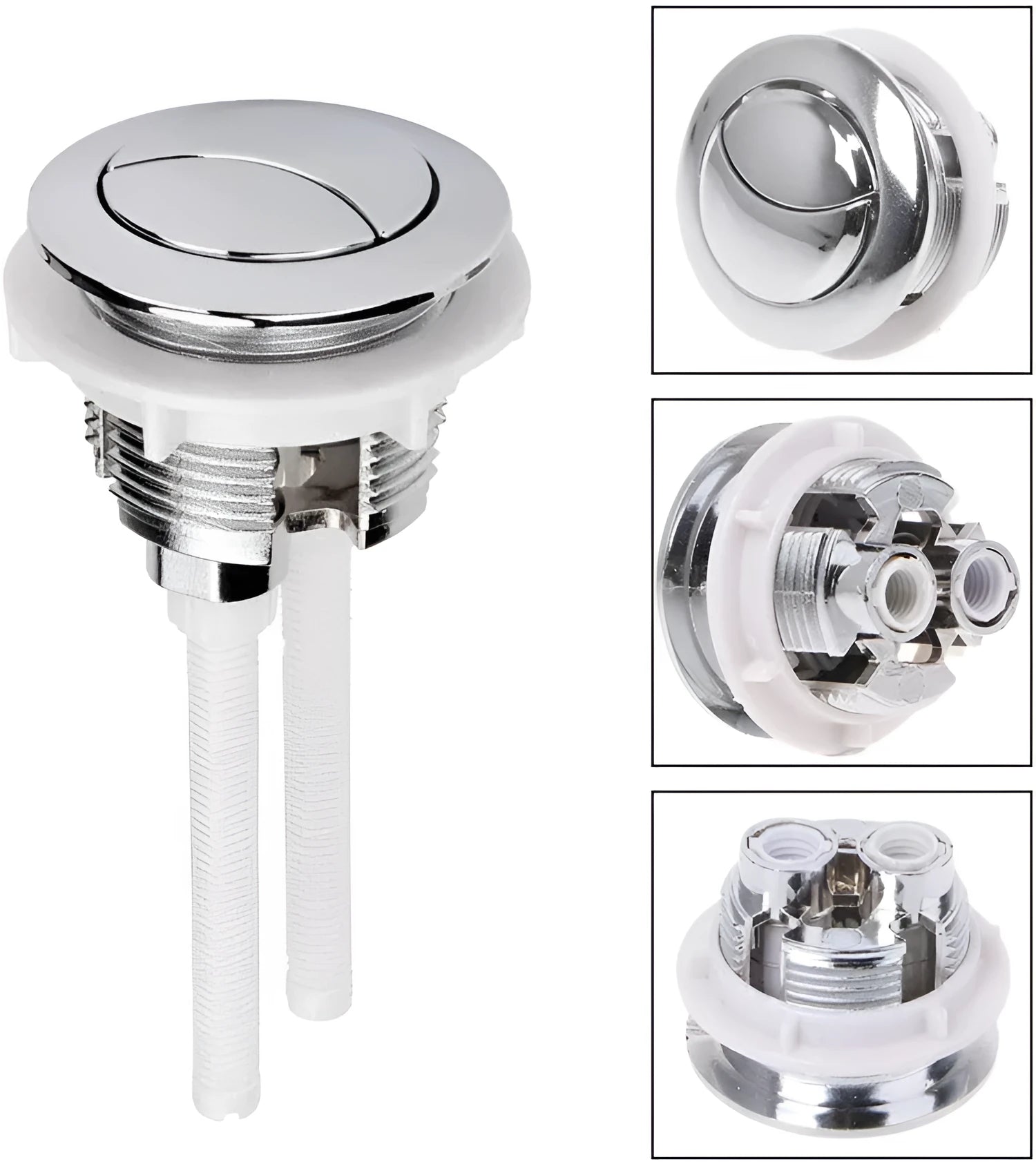 38mm round double flush button for a one-piece toilet tank, made from white ABS plastic.