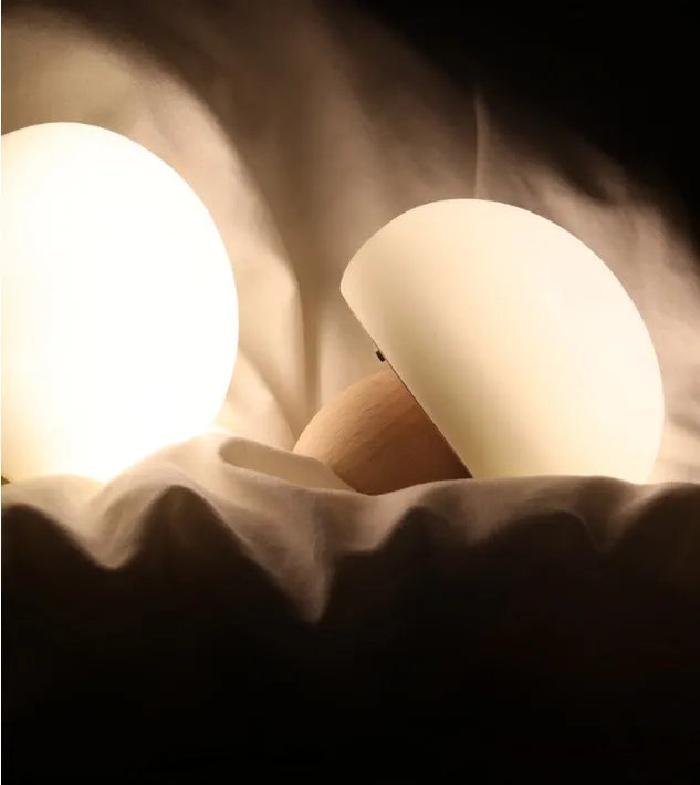Silicone LED night lamp mushroom shape with wooden base touch switch warm light for children
