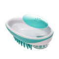 Pet bath brush with soft silicone bristles and ergonomic handle in blue