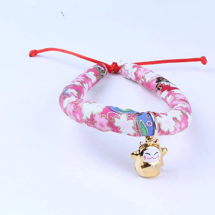 Adjustable cloth cat and small dog collar with Japanese style, size L, style A