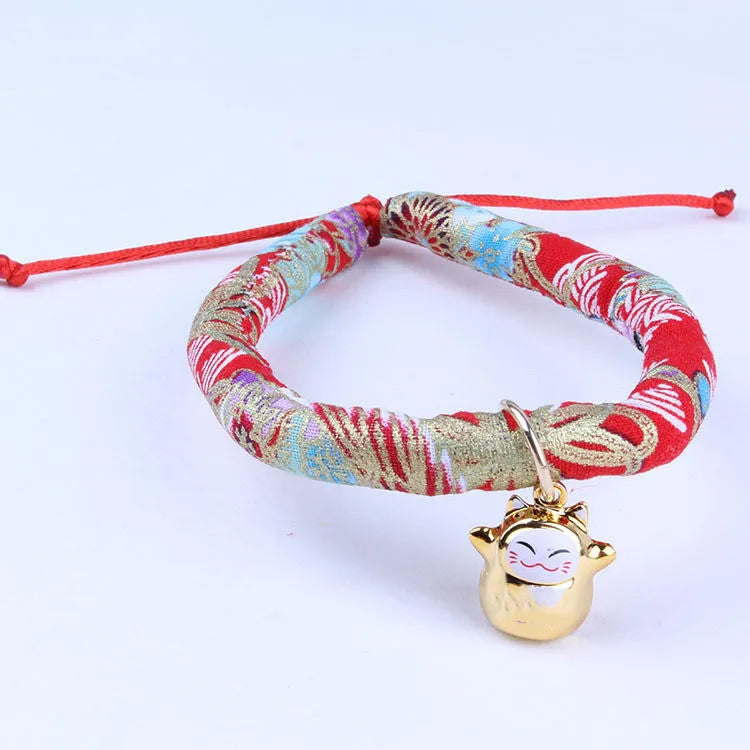 Adjustable cloth cat and small dog collar with Japanese style, size L, style A