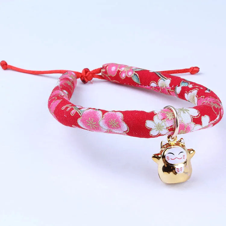 Adjustable cloth cat and small dog collar with Japanese style, size L, style A