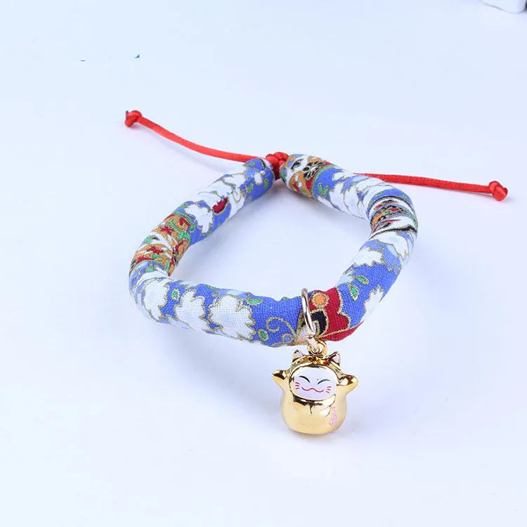 Adjustable cloth cat and small dog collar with Japanese style, size L, style A