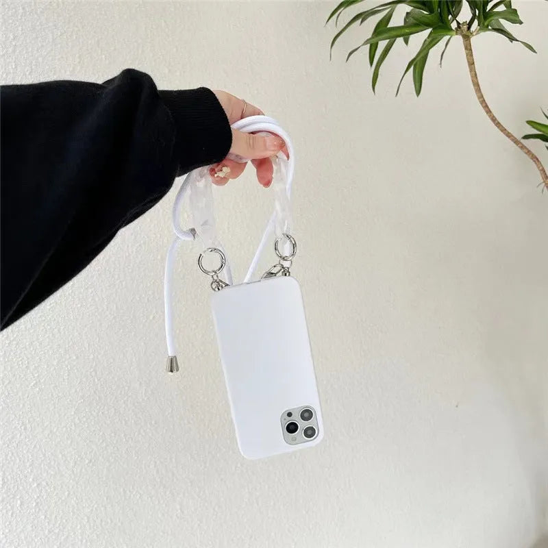Apple iPhone back cover case with double lanyard, TPU material, solid colour, fits multiple models including 11 and 12 Pro Max