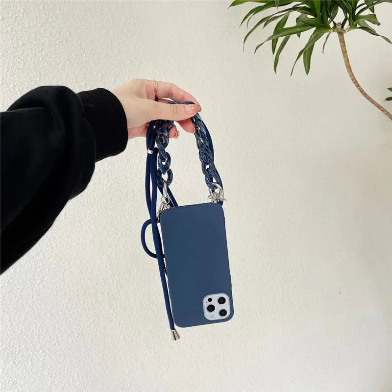 Apple iPhone back cover case with double lanyard, TPU material, solid colour, fits multiple models including 11 and 12 Pro Max