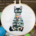 Original-New Cat embroidery kit with cotton fabric, stretch frame, and three style options