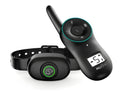 Black rechargeable remote-controlled dog training collar with handheld transmitter.