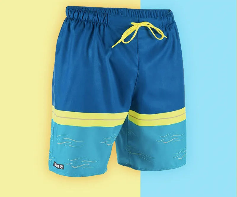 Men's quick-dry surfing beach shorts in Blue Hawaii, waterproof anti-friction with mesh lining