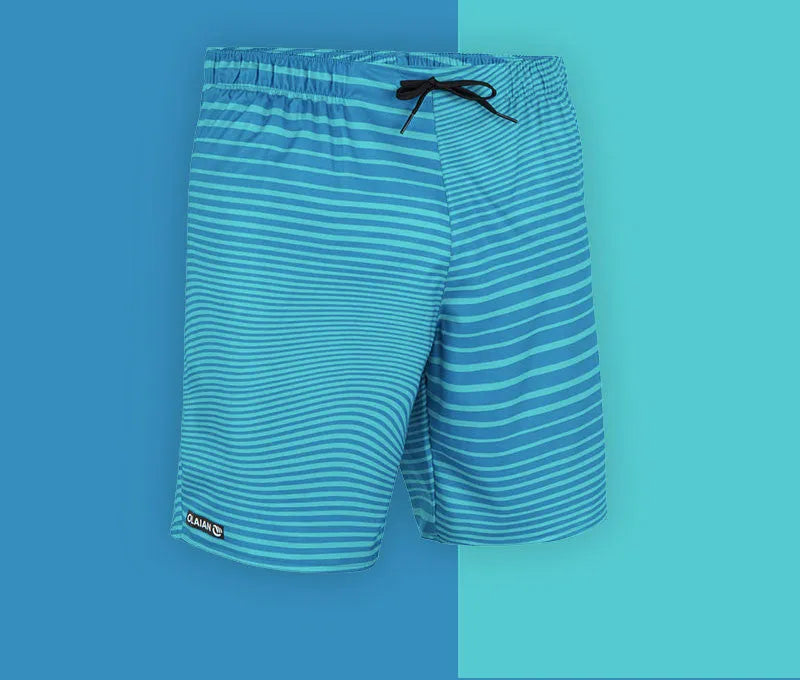 Men's quick-dry surfing beach shorts in Blue Hawaii, waterproof anti-friction with mesh lining