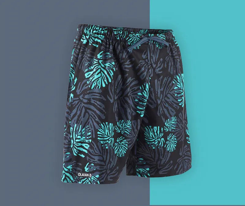 Men's quick-dry surfing beach shorts in Blue Hawaii, waterproof anti-friction with mesh lining