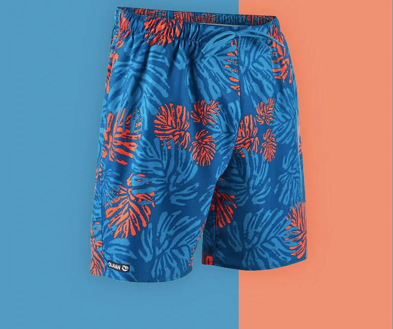 Men's quick-dry surfing beach shorts in Blue Hawaii, waterproof anti-friction with mesh lining