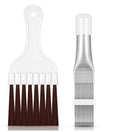 Stainless steel air conditioning fin comb and cleaning brush with abrasive bristles
