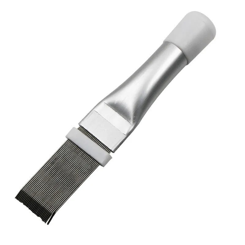 Stainless steel air conditioning fin comb and cleaning brush with abrasive bristles