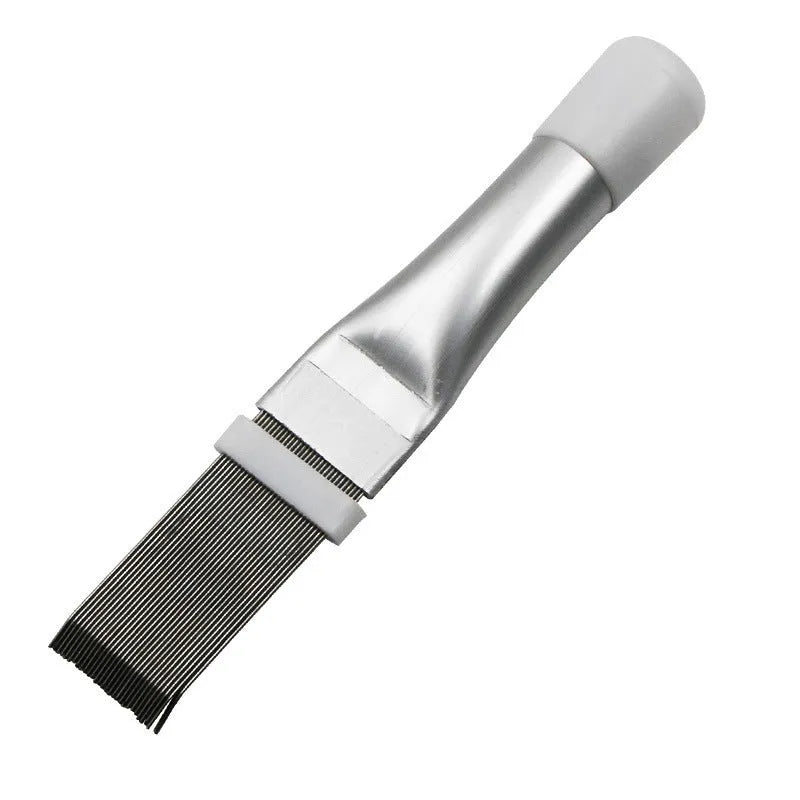 Stainless steel air conditioning fin comb and cleaning brush with abrasive bristles