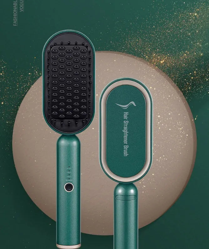 Grey hair straightener brush with tourmaline ceramic heat conductor and negative ion comb, 280x60x45mm