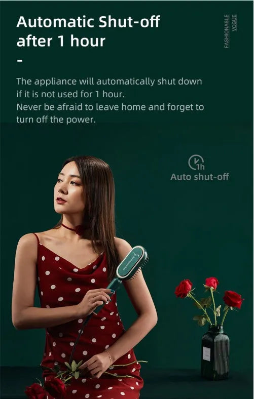 Grey hair straightener brush with tourmaline ceramic heat conductor and negative ion comb, 280x60x45mm