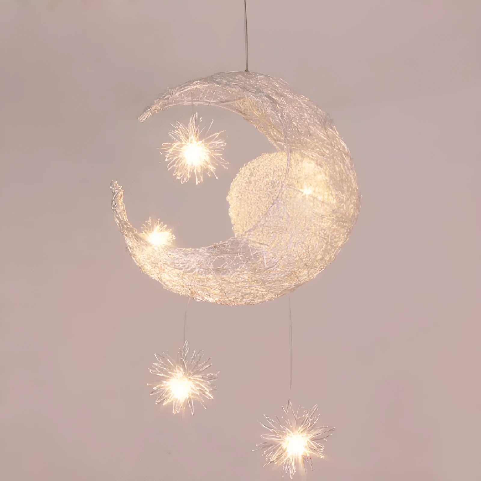 Aluminium wire star moon chandelier with adjustable height for ceiling installation