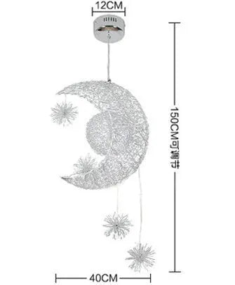 Aluminium wire star moon chandelier with adjustable height for ceiling installation