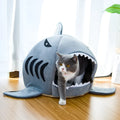 Grey shark-shaped pet bed for small dogs and cats with crystal velvet fabric