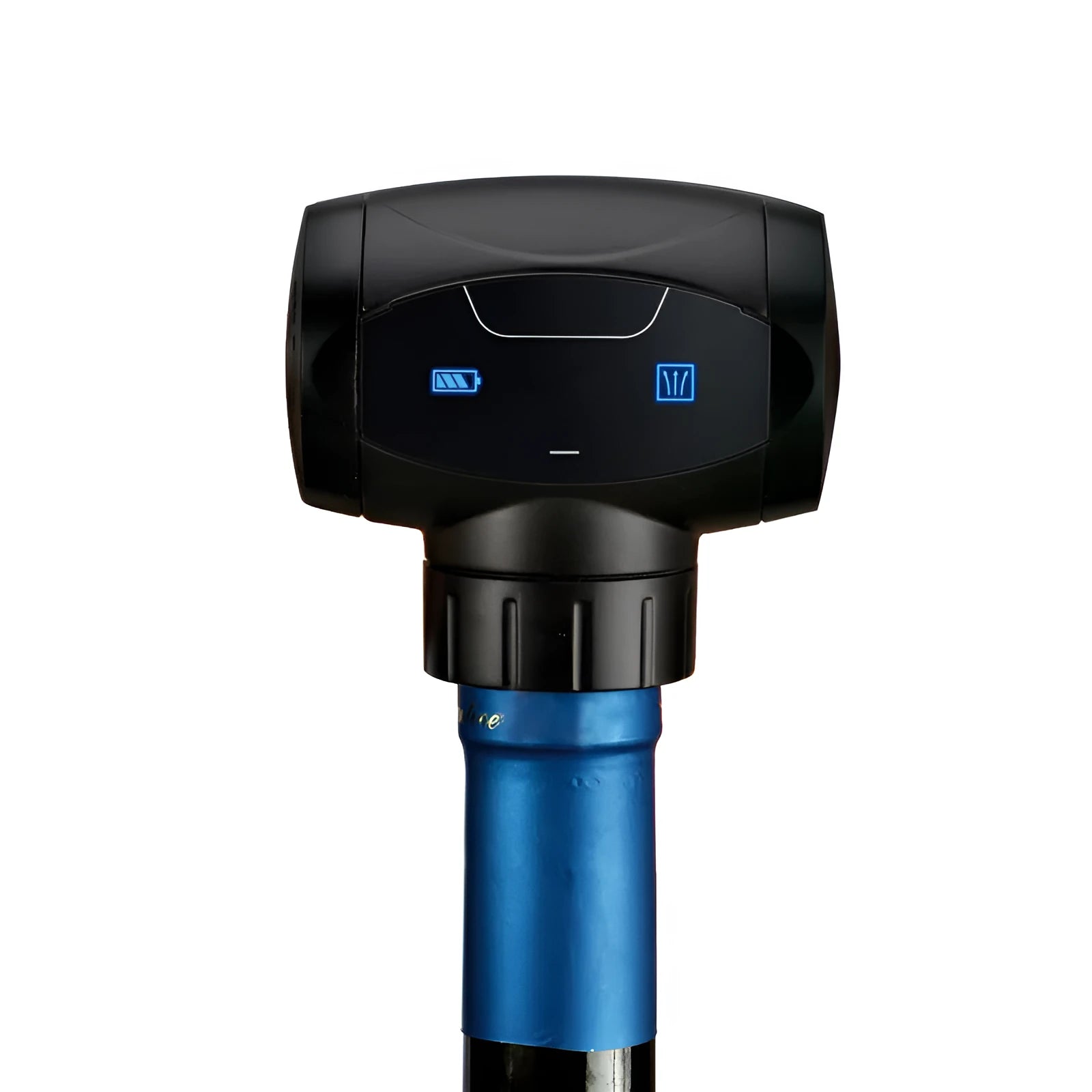 Black rechargeable electric vacuum wine stopper with charging cable.