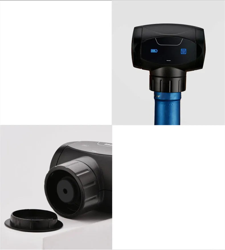 Black rechargeable electric vacuum wine stopper with charging cable.
