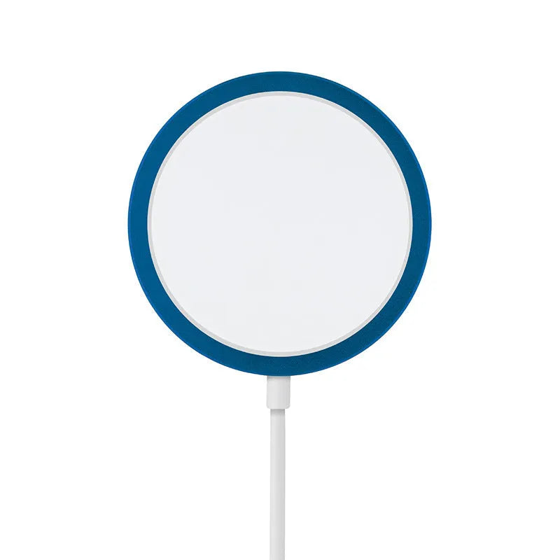 Silver anodised aluminium Magsafe-compatible wireless charger disc for iPhone