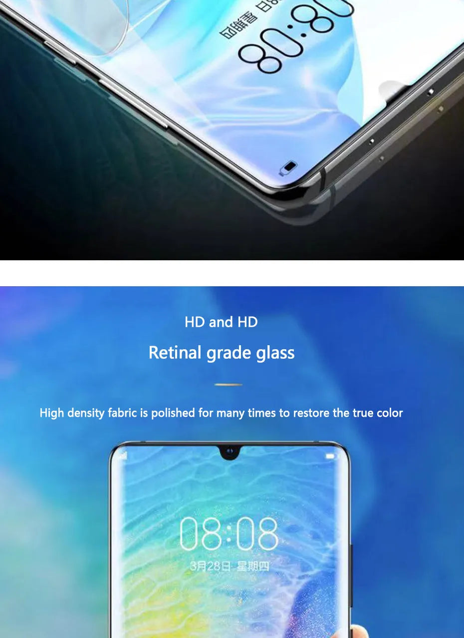 3-piece hydrogel screen protector film kit for Huawei and Honor smartphones on a table