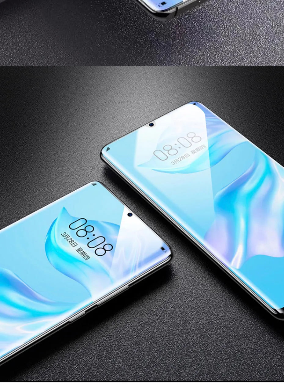 3-piece hydrogel screen protector film kit for Huawei and Honor smartphones on a table