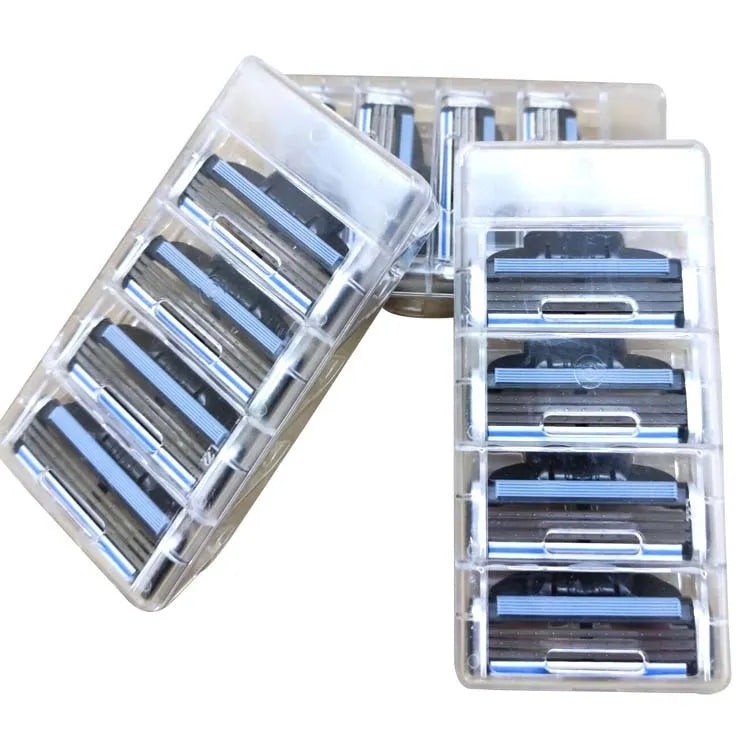 Box of eight blue Gillette Front Speed 3 replacement razor blades on a white background.