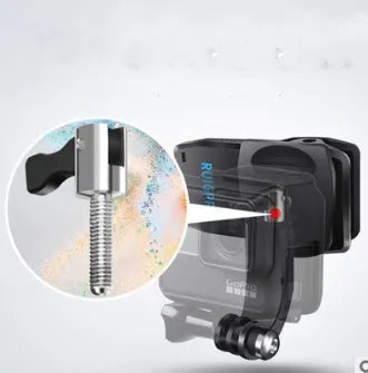 360-degree rotating backpack clip for action cameras showing ABS plastic and aluminium alloy construction