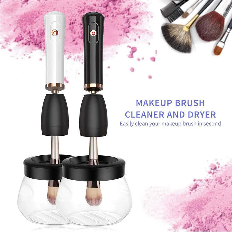 Electric makeup brush cleaning machine with silicone scrubber head, black colour, compact 9cm size, battery operated
