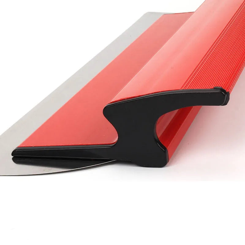 Red-handled leveling scraper with a long 40cm stainless steel blade for wall preparation