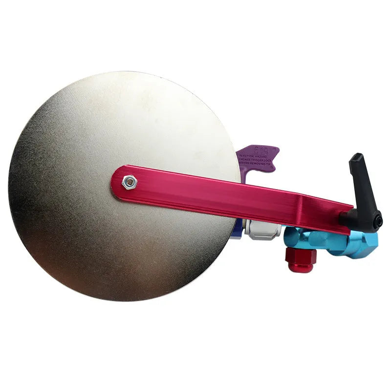 Aluminium alloy airless sprayer colour separation baffle with anti-splash guard and nozzle holder.