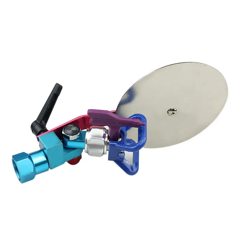 Aluminium alloy airless sprayer colour separation baffle with anti-splash guard and nozzle holder.