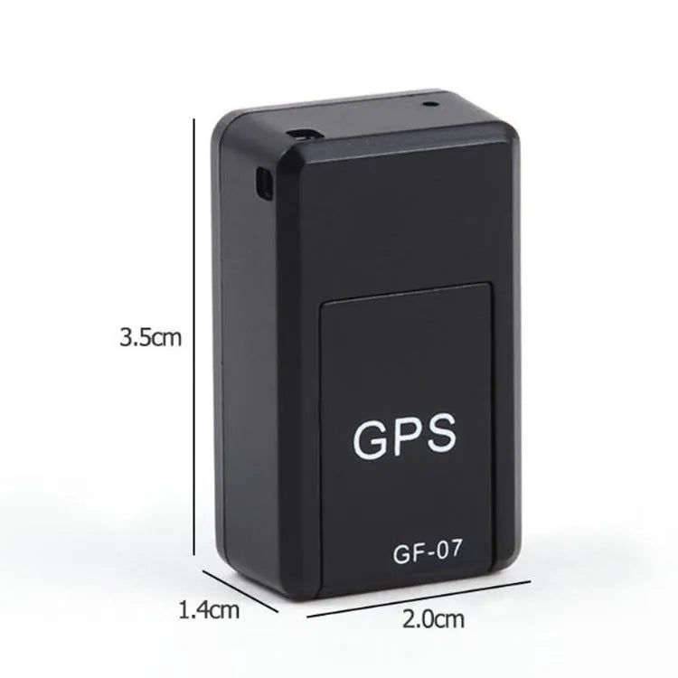 Small black magnetic GPS tracker device with USB cable for real-time vehicle and asset tracking.