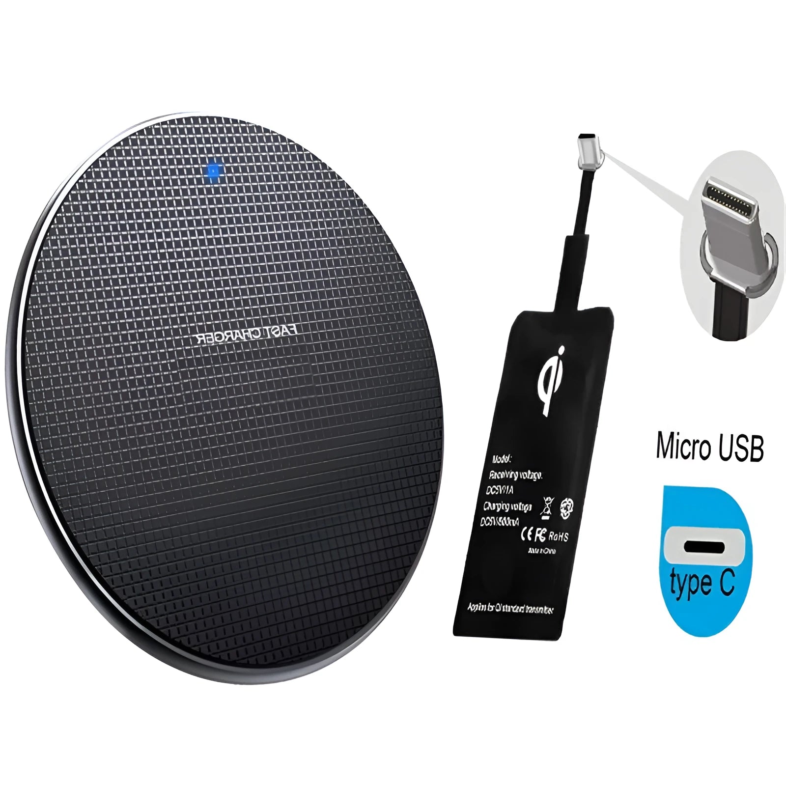 Aluminium wireless phone charger with Qi receiver in black or grey colour options