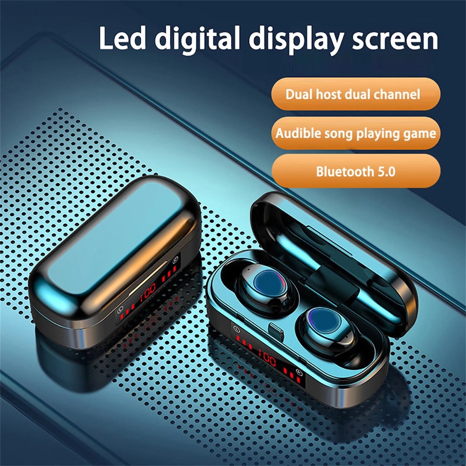 V7 LED button version wireless Bluetooth earbuds with charging case and three pairs of ear caps