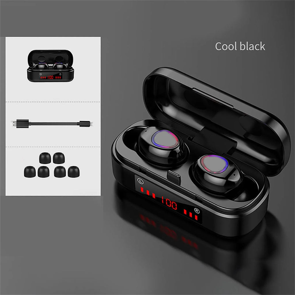 V7 LED button version wireless Bluetooth earbuds with charging case and three pairs of ear caps
