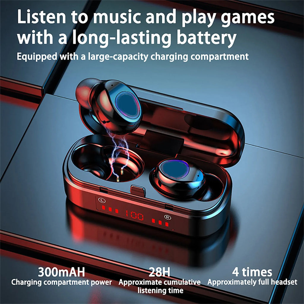V7 LED button version wireless Bluetooth earbuds with charging case and three pairs of ear caps