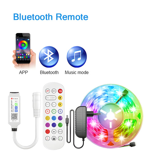 24-key mini Bluetooth DC header RGB controller for 5050 LED strip lights with 5-24V input and non-waterproof design