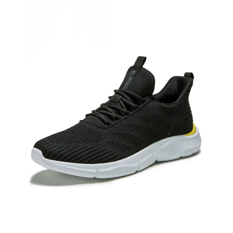Camel mesh breathable sneakers in a colour variant, side view showing lace-up closure and round toe