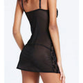 Rose pattern mesh sling skirt lingerie set in black for women witch game costume