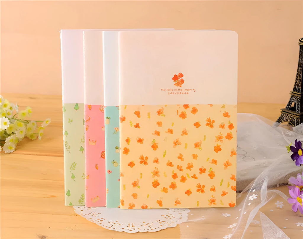 A5 hardcover notebook with broken flowers pattern, ruled paper, 21x14cm