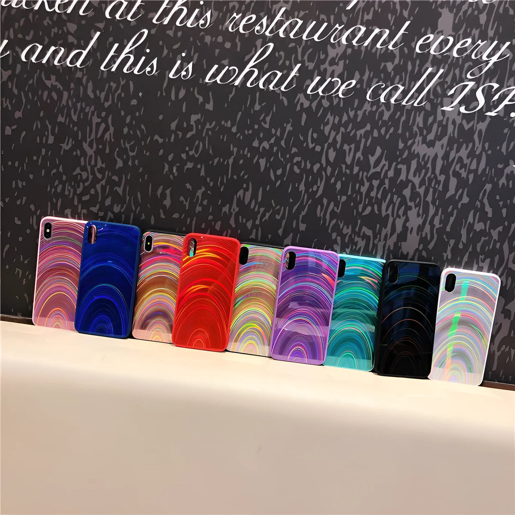 3D rainbow glitter gradient phone case showing full coverage design with precise button cutouts