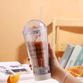 Luminous creative plastic cup with light gradient colour change in blue with double straw and lid