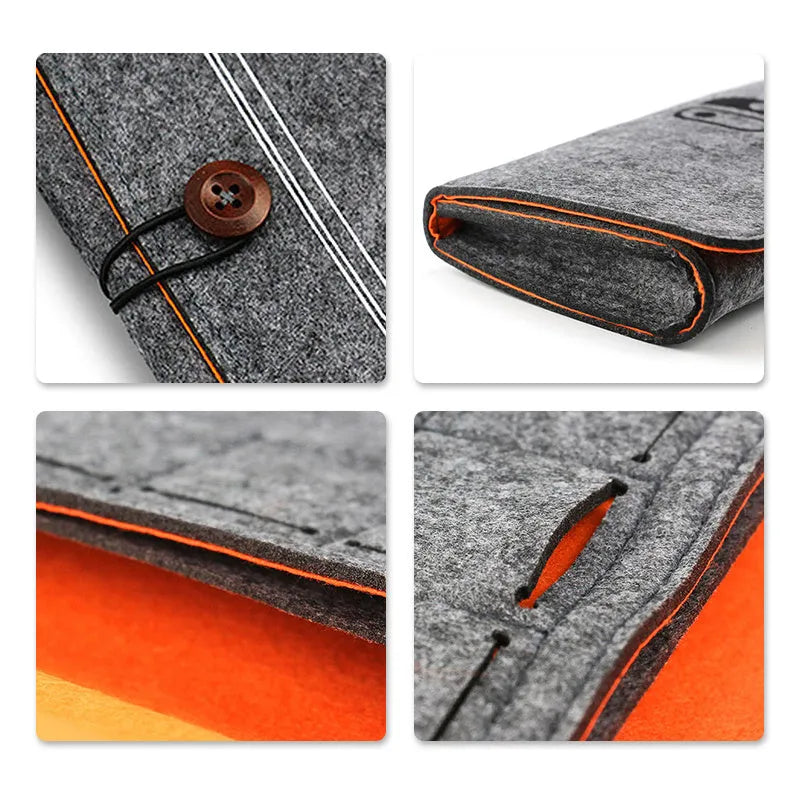 Nintendo Switch black felt pouch with game card slots and accessory storage compartments