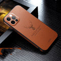 iPhone leather texture shockproof case with Deer Camera pattern in black, blue, brown, red or orange