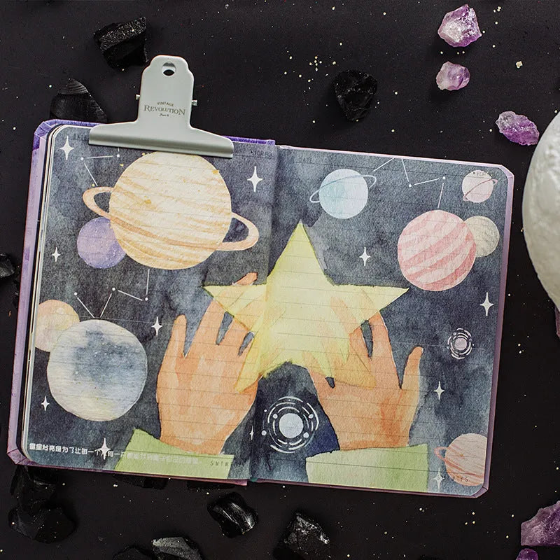 Hardback art notebook with The Little Prince cartoon cover designs showing sunset, bird, rose, and fox illustrations