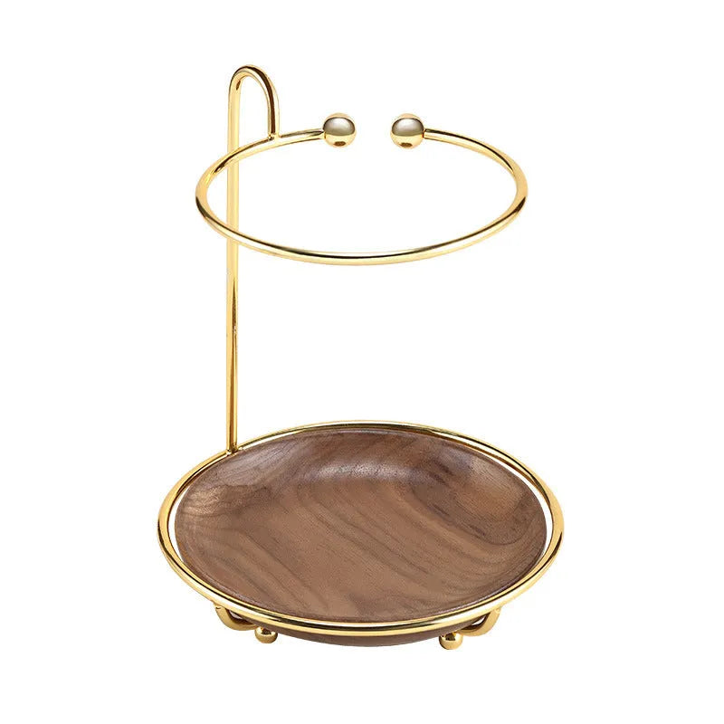 Walnut solid wood jewellery key rack with 21cm tray shelf for ring storage