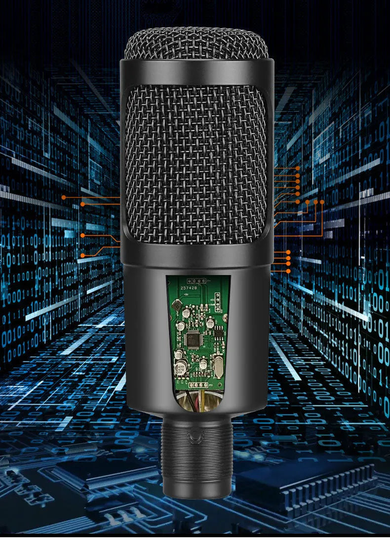 Black Zhongtong AK-6 USB condenser microphone on a stand for computer recording and streaming